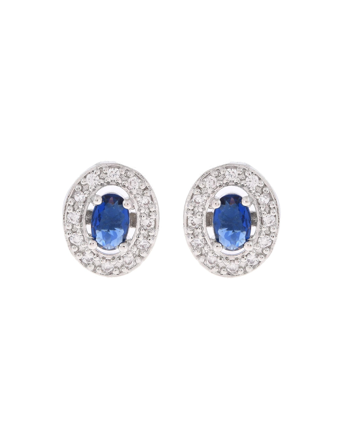 VOJ Silver Plated Blue Ad-Studded Pendant With Chain And Earrings Set