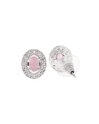 VOJ Silver Plated Pink Ad-Studded Pendant With Chain And Earrings Set