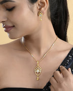 VOJ Gold-Polished AD Stone Studded Designer Chain Set | Grocsy
