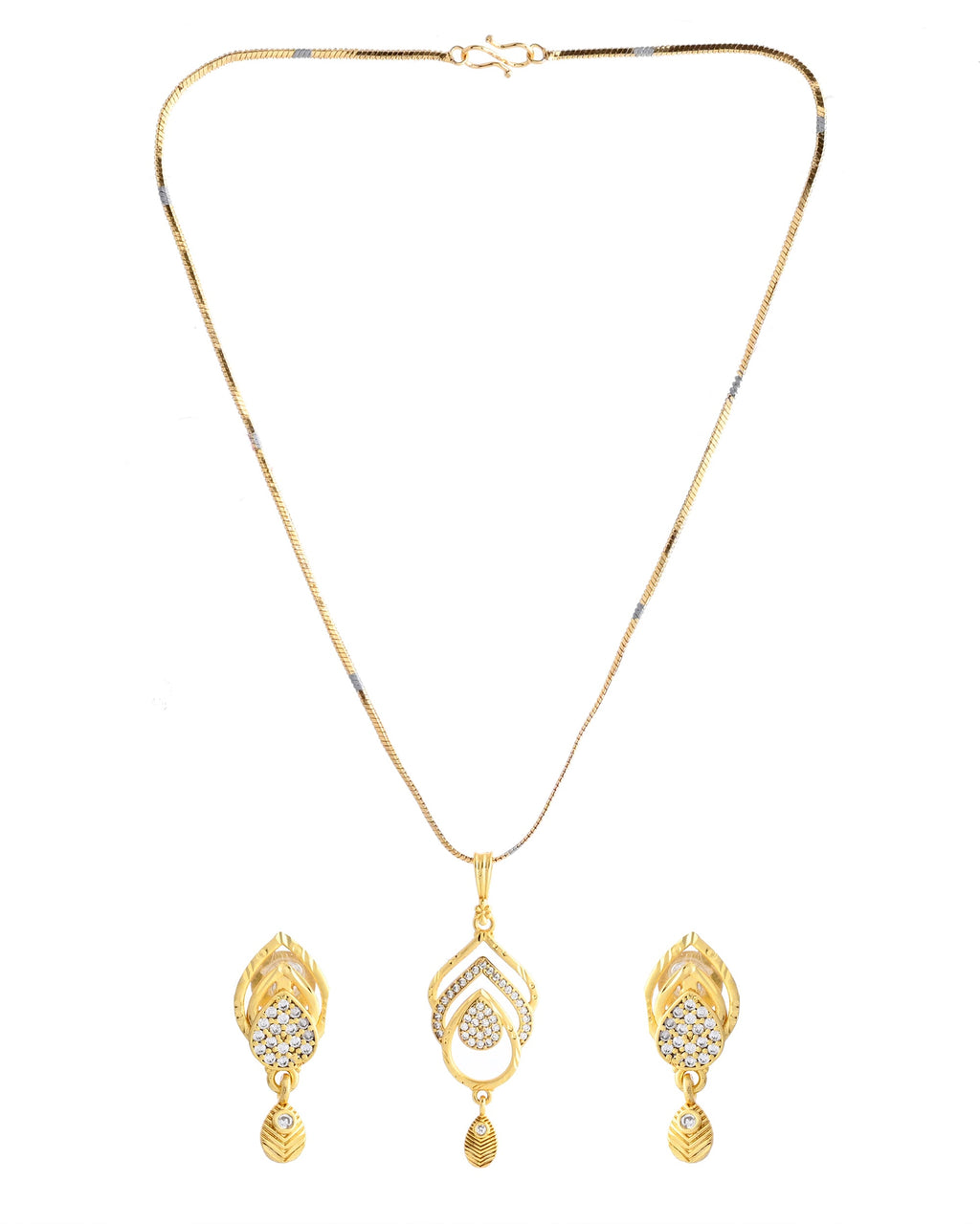 VOJ Gold-Polished AD Stone Studded Designer Chain Set | Grocsy