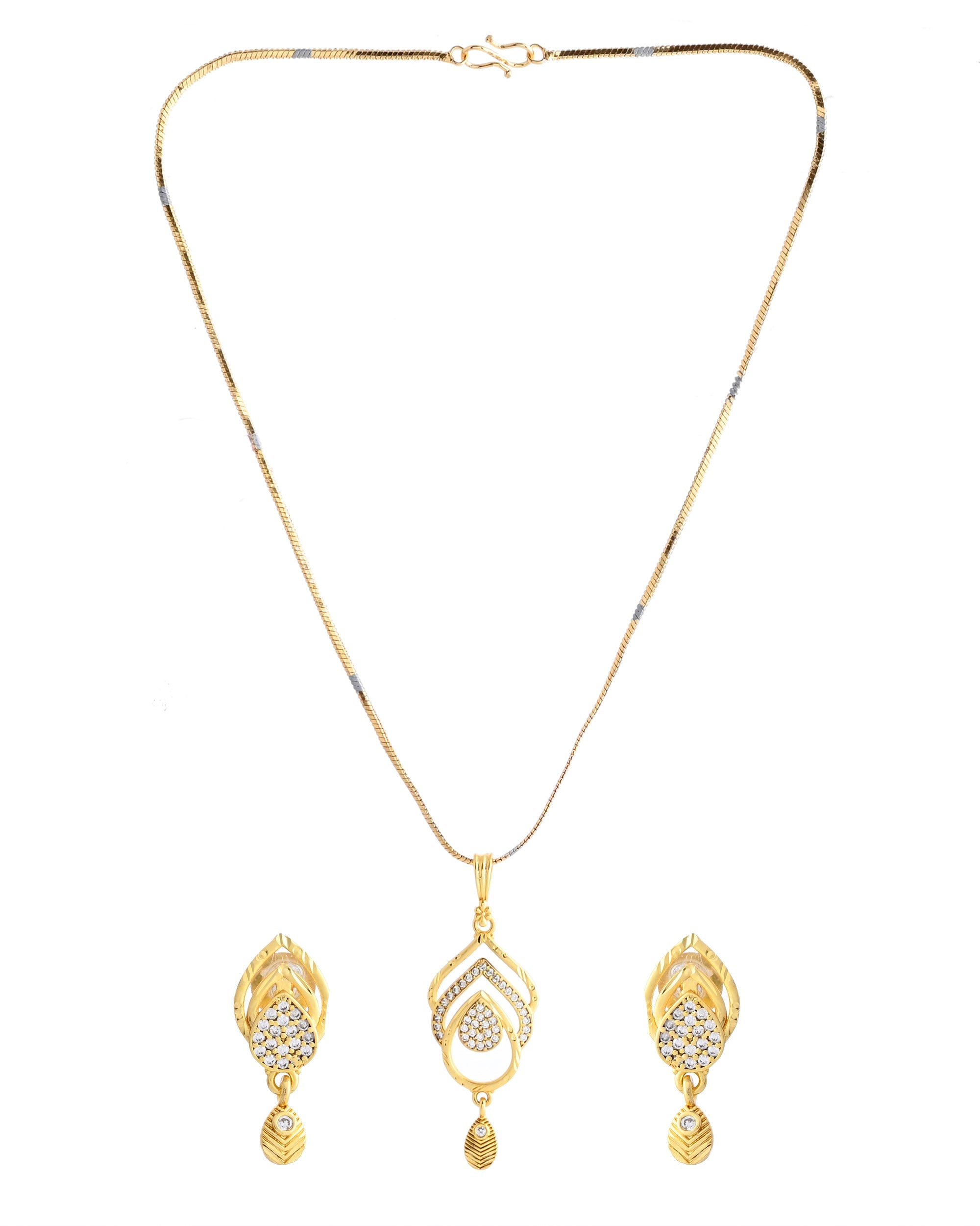 VOJ Gold-Polished AD Stone Studded Designer Chain Set | Grocsy