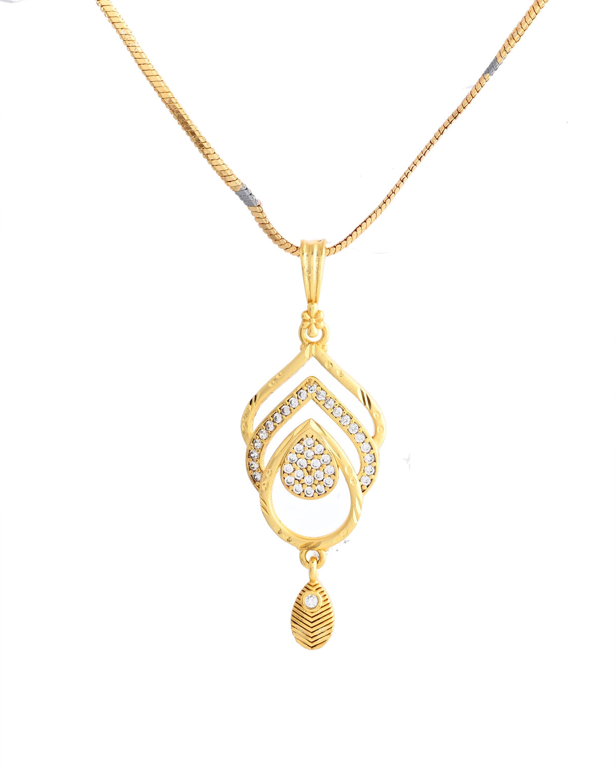 VOJ Gold-Polished AD Stone Studded Designer Chain Set | Grocsy