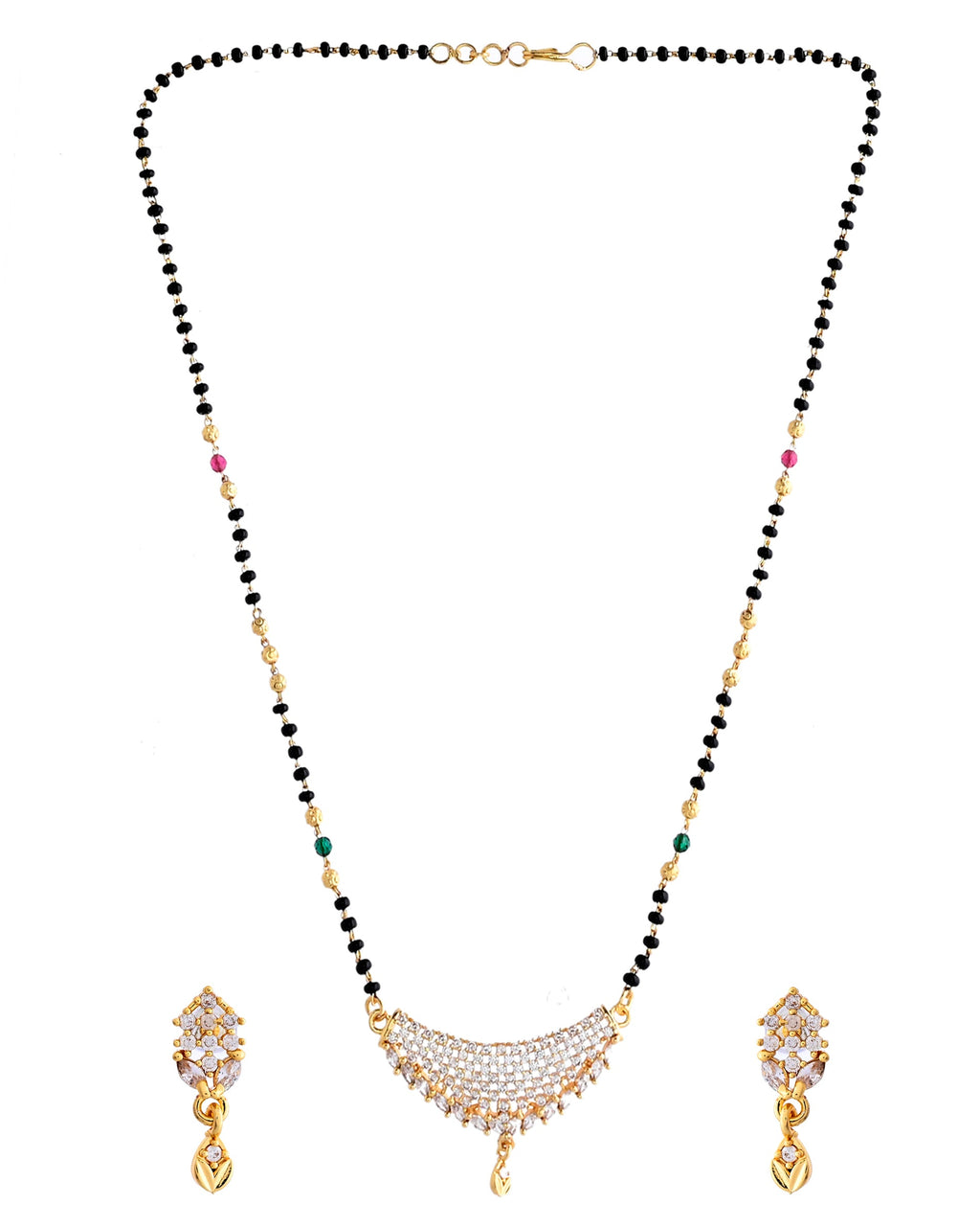 VOJ Gold-Polished AD Stone Studded MangalSutra Set | Grocsy