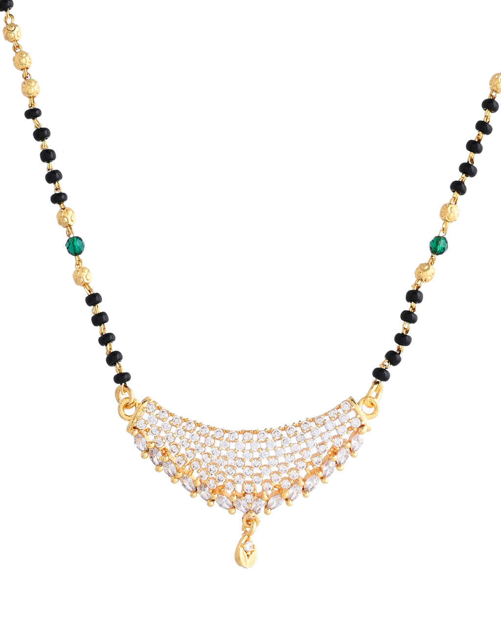 VOJ Gold-Polished AD Stone Studded MangalSutra Set | Grocsy