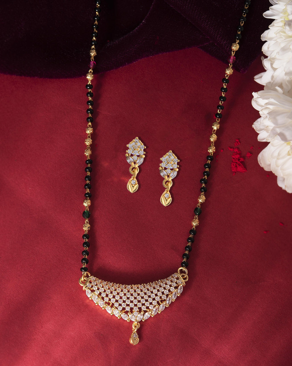 VOJ Gold-Polished AD Stone Studded MangalSutra Set | Grocsy