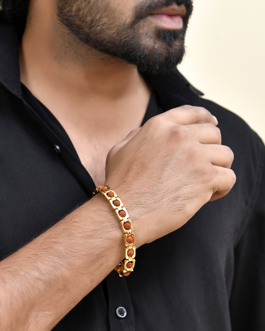VOJ Men's Gold Toned Rudraksha Bracelet | Grocsy