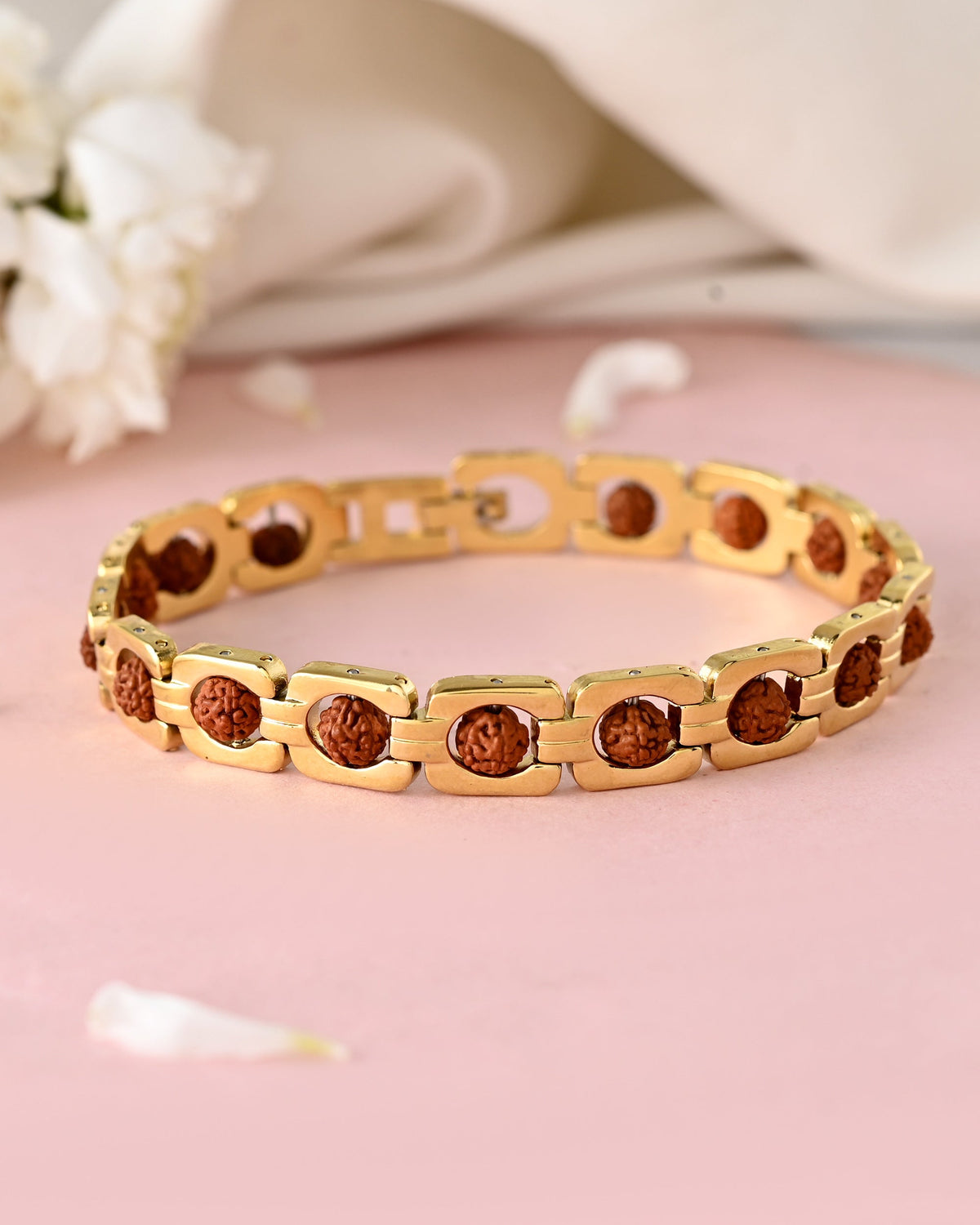 VOJ Men's Gold Toned Rudraksha Bracelet | Grocsy