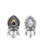 VOJ Silver Toned Peacock Printed Choker Necklace With Earrings Set | Grocsy