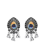 VOJ Silver Toned Peacock Printed Choker Necklace With Earrings Set | Grocsy