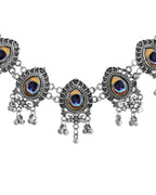VOJ Silver Toned Peacock Printed Choker Necklace With Earrings Set | Grocsy