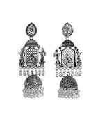 VOJ Silver Plated Oxidized Temple Long Earrings | Grocsy