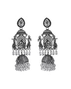 VOJ Silver Plated Oxidized Temple Long Earrings | Grocsy