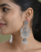 VOJ Silver Plated Radha Krishna Shaped Oxidized Earrings