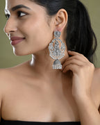 VOJ Silver Plated Radha Krishna Shaped Oxidized Earrings