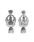 VOJ Silver Plated Radha Krishna Shaped Oxidized Earrings