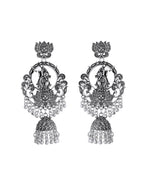VOJ Silver Plated Radha Krishna Shaped Oxidized Earrings