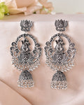 VOJ Silver Plated Radha Krishna Shaped Oxidized Earrings