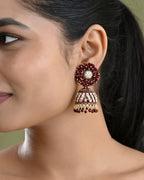 VOJ Marron Beads And Stone Studded Jhumka Earrings | Grocsy