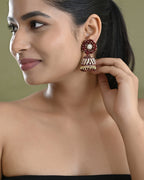 VOJ Marron Beads And Stone Studded Jhumka Earrings | Grocsy