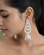 VOJ White Oxidized Mult Layer Chandbali Earrings