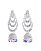 VOJ White Oxidized Mult Layer Chandbali Earrings