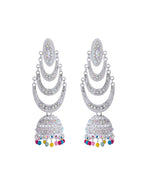 VOJ White Oxidized Mult Layer Chandbali Earrings
