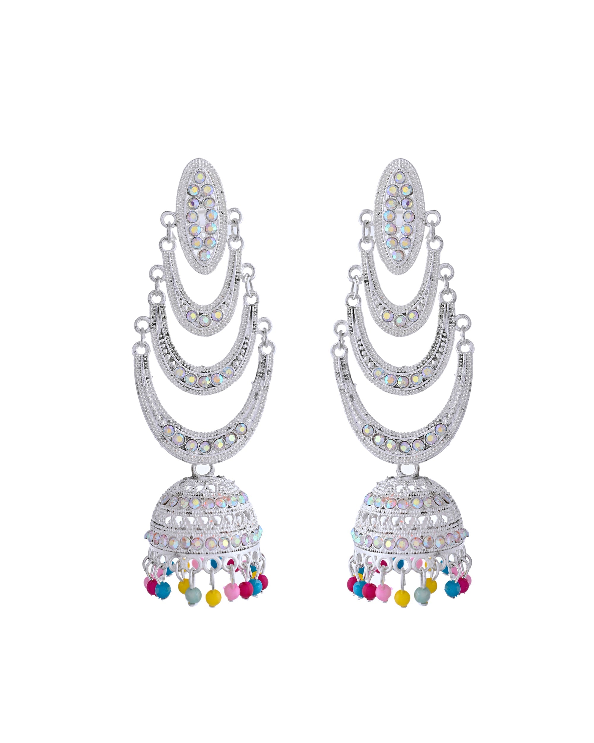VOJ White Oxidized Mult Layer Chandbali Earrings