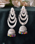 VOJ White Oxidized Mult Layer Chandbali Earrings