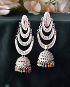VOJ White Oxidized Mult Layer Chandbali Earrings