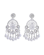 VOJ Elegent White Ethnic Chandbali Earrings With Pearl And Stone Earrings