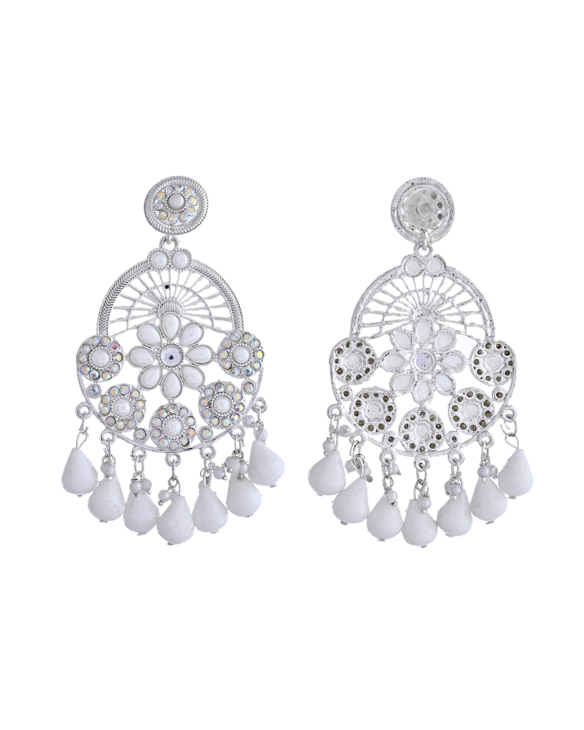 VOJ Elegent White Ethnic Chandbali Earrings With Pearl And Stone Earrings
