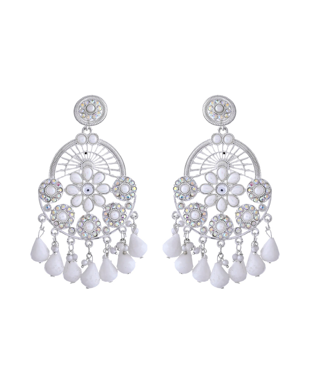 VOJ Elegent White Ethnic Chandbali Earrings With Pearl And Stone Earrings