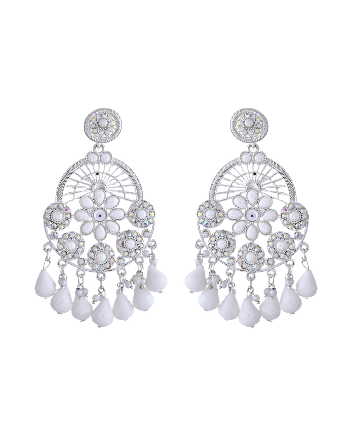 VOJ Elegent White Ethnic Chandbali Earrings With Pearl And Stone Earrings