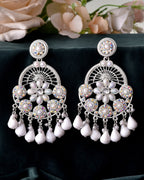 VOJ Elegent White Ethnic Chandbali Earrings With Pearl And Stone Earrings