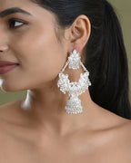 VOJ Stunning White Oxidized Chandbali with Stone And Peral Detailing Earrings