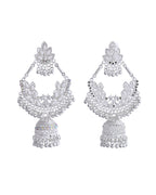 VOJ Stunning White Oxidized Chandbali with Stone And Peral Detailing Earrings