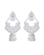 VOJ Stunning White Oxidized Chandbali with Stone And Peral Detailing Earrings