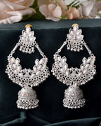 VOJ Stunning White Oxidized Chandbali with Stone And Peral Detailing Earrings