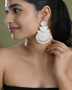 VOJ White Oxidized Multi Layered Stone Studded Earrings
