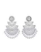 VOJ White Oxidized Multi Layered Stone Studded Earrings