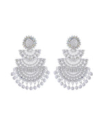 VOJ White Oxidized Multi Layered Stone Studded Earrings