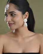 VOJ White Stone Studded Jhumkar Earrings With Maang Tikka | Grocsy