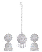 VOJ White Stone Studded Jhumkar Earrings With Maang Tikka | Grocsy