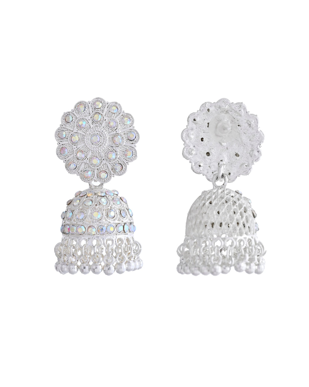 VOJ White Stone Studded Jhumkar Earrings With Maang Tikka | Grocsy