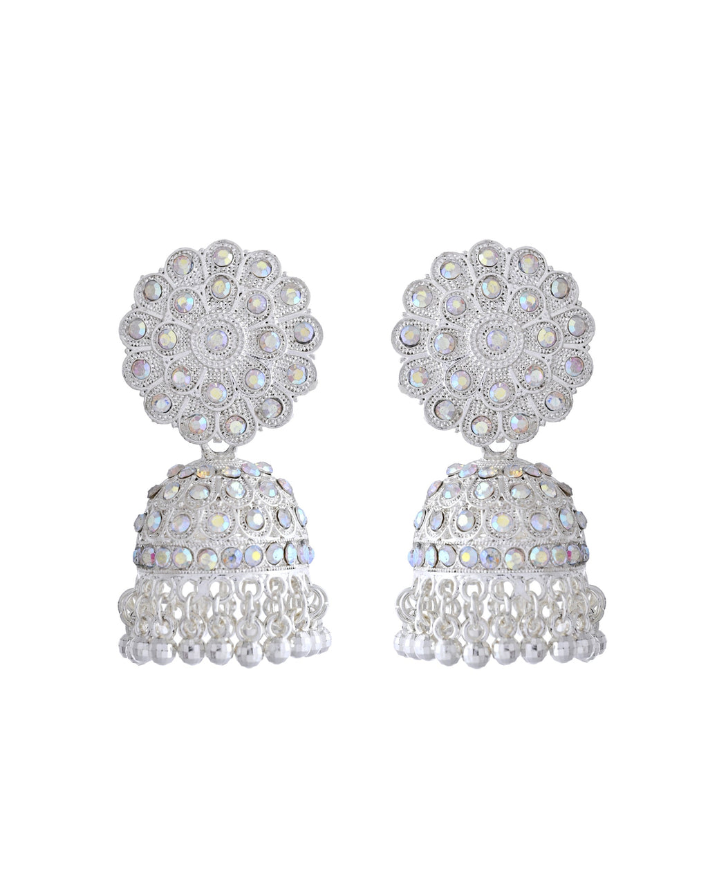 VOJ White Stone Studded Jhumkar Earrings With Maang Tikka | Grocsy