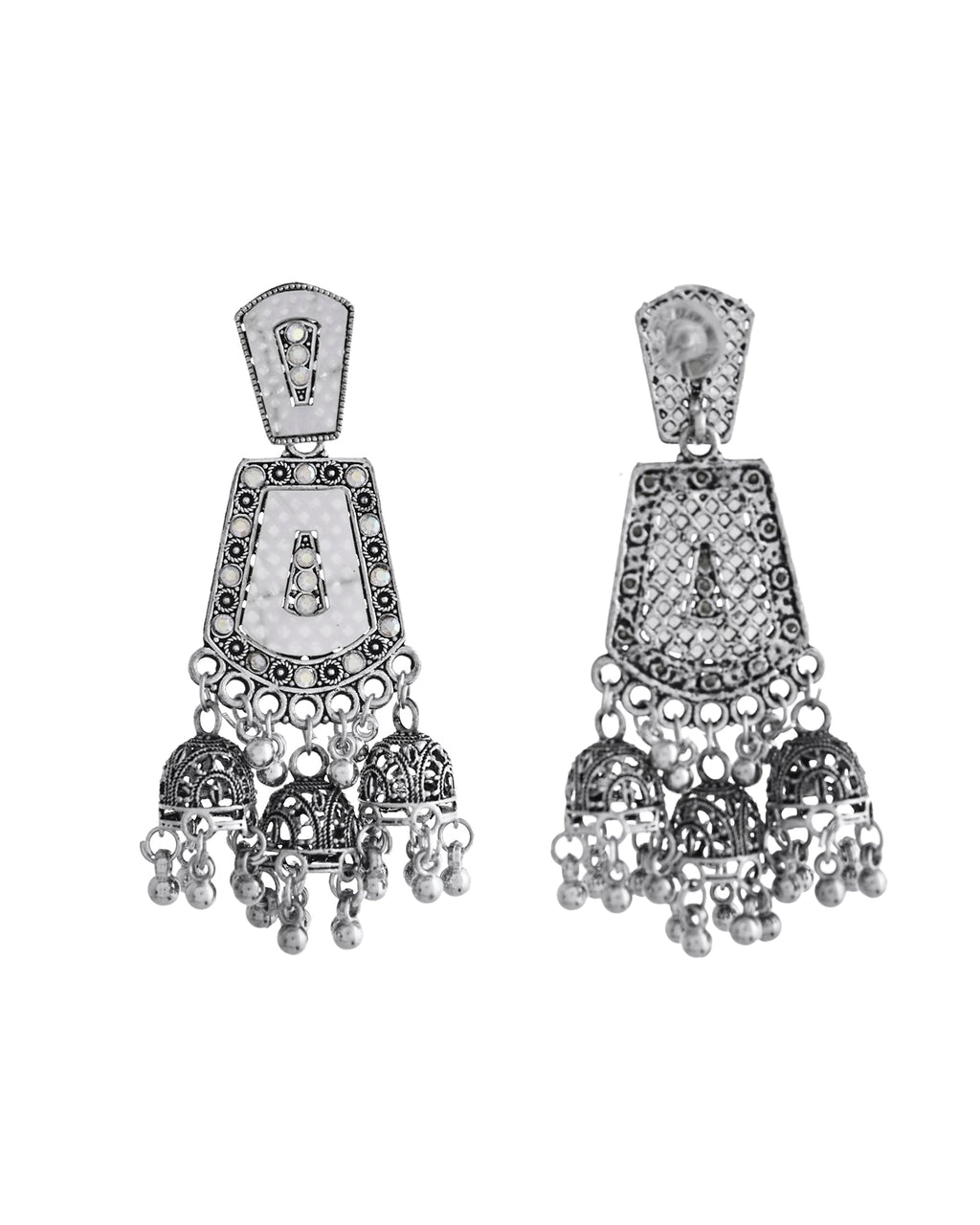 VOJ Silver Plated Moon Stone Studded Elegent Earrings