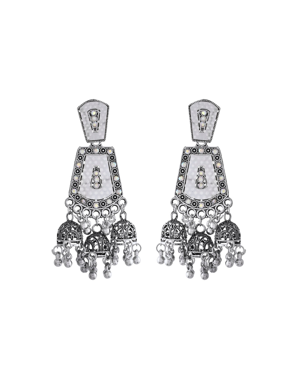 VOJ Silver Plated Moon Stone Studded Elegent Earrings