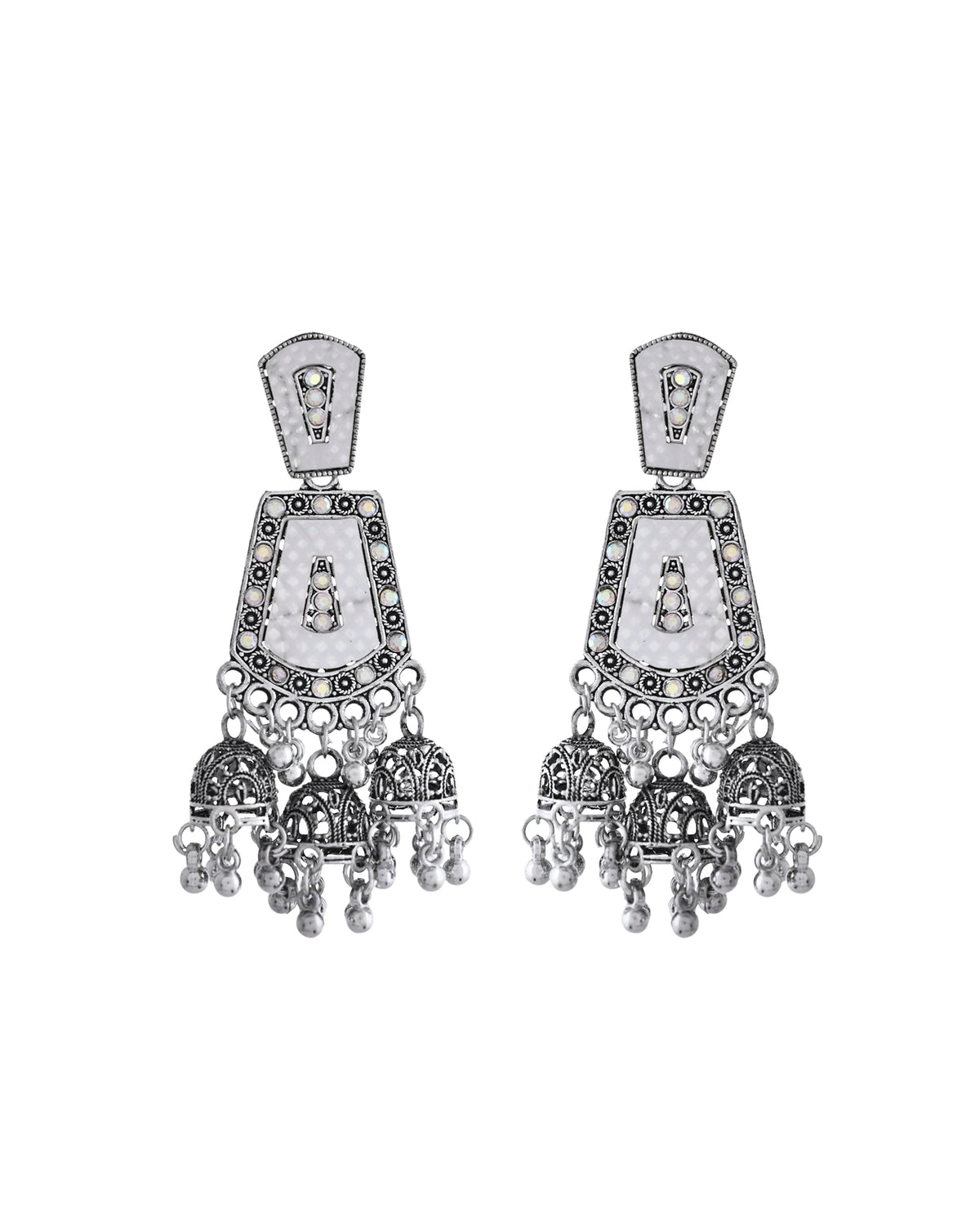 VOJ Silver Plated Moon Stone Studded Elegent Earrings