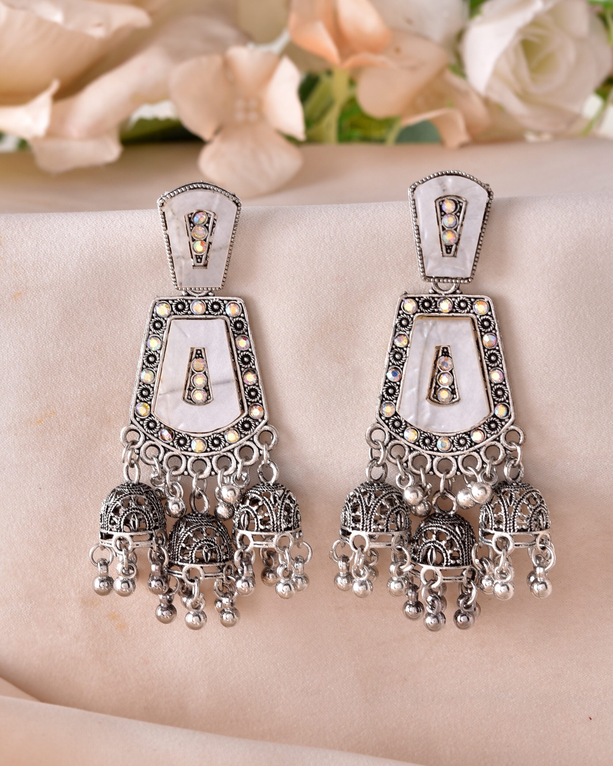 VOJ Silver Plated Moon Stone Studded Elegent Earrings