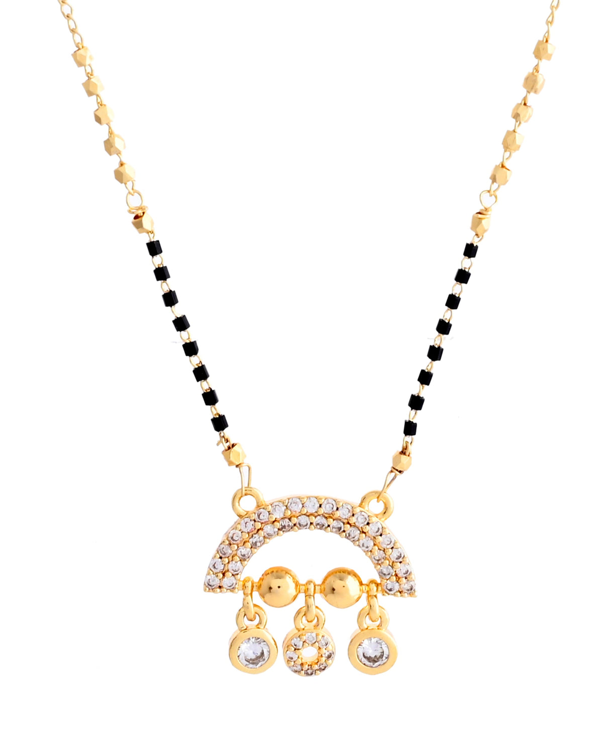 VOJ Gold-Polished AD Studded Half Done Shape Mangalsutra | Grocsy